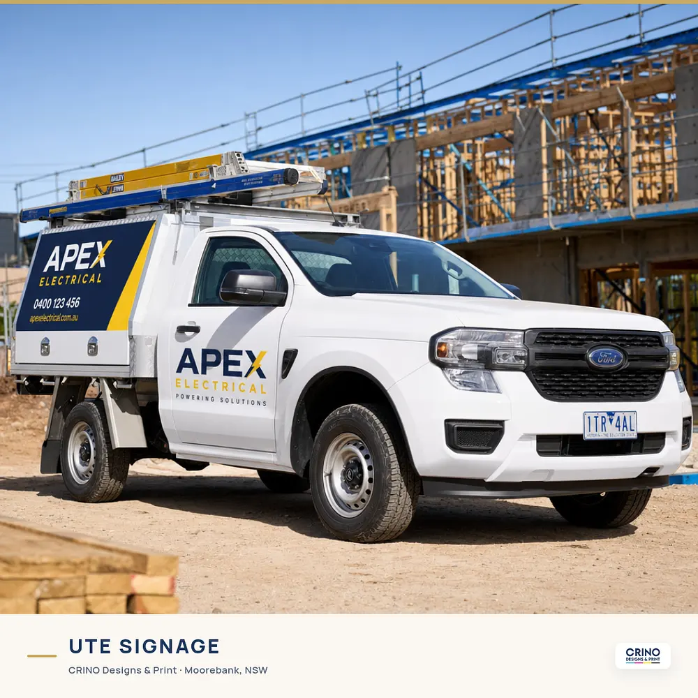 Tradie ute with branded vehicle signage
