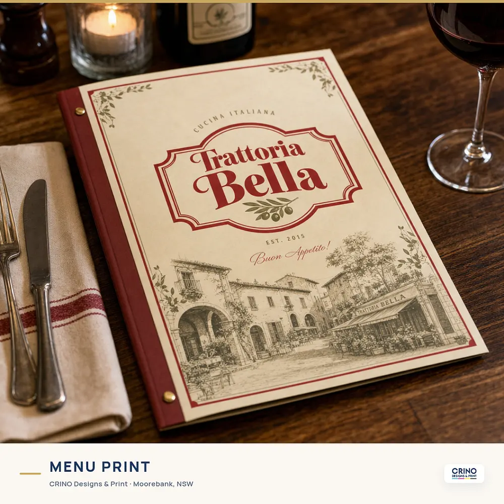 Premium laminated cafe menus printed by CRINO